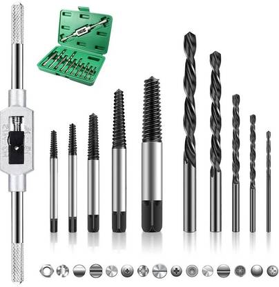 AS TOOL CENTER 11Pcs Damaged Screw Extractor Set Chrome Vanadium Steel Stripped Bolt to remove stripped screws or bolts with broken heads 3-10MM Machine + Box