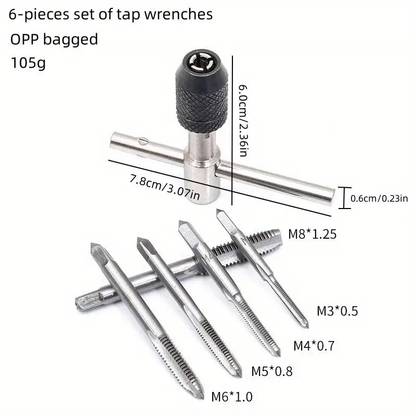 AS TOOL CENTER 1pc T-Type Hand Tap Wrench, 3mm-6mm Metal Threading Tool Set 6Pcs TAP WRENCH & CHUCK SET TOOL