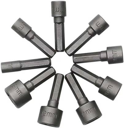 KMECOMM 9PCS 5-13mm Metric Socket Nut Impact Driver Adapter Drill Bits 1/4 Inch Hex Tool Set Nut Driver Socket Bit Set