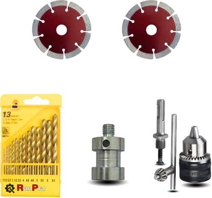 RanPra COMBO OF 13PCS DRILL BIT SET WITH 13MM DRILL CHUCK, SDS, | DOUBLE BLADE ADAPTER | 2 MARBLE BLADE |