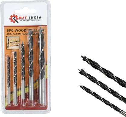 Maf Pro 5-Piece Brad Point Wood Drill Bit Set – Black Oxide Finish, 4mm to 10mm MAF-PRO-5PC-Wood-Drill-Bit-Set