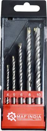 maf 5Pc Masonry Wall Drill Bit Set | Round Shank & Industrial Strength Carbide Tip for Tile, Brick, Cement, Concrete, Plastic & Wood (4, 5, 6, 8, 10mm)