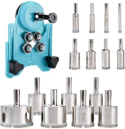FLAMINGO ENTERPRISE 15 Pcs Diamond Drill Bits with Hole Saw Guide Jig Fixture