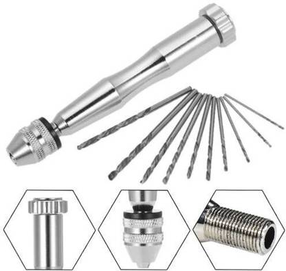 KAVYA TOOLS POWER Hand Drill Manual Drill Chuck Mini Micro Drill W/ 10pcs Drill Bits