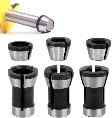 SERPLEX High Precision Trimmer Collet Chuck Clamping Adapter Set High Precision Trimmer Collet Adapter 6Pcs For Router Bits Cordless Drill