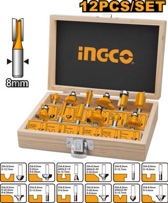 INGCO AKRT1211 12 Pcs 8mm Router Bit Set