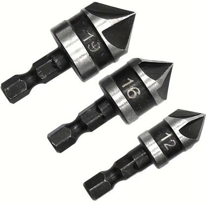 SRK 3pcs/1Set Hex Countersink Boring Set for Sinking 90 Degree Holes into Wood and Soft Metals