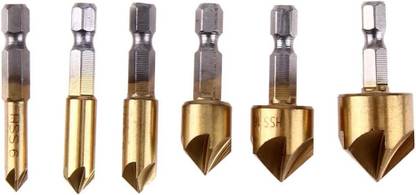 NITYA 6 Pcs High-speed Steel Single-End Countersink Chamfer Tool Deburring Tool Set Round for Cutting Holes in Plastic Copper Aluminum Plate
