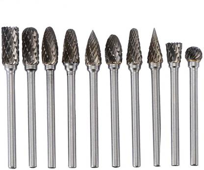 NITYA 10Pcs 1/8 inch Shank Tungsten Carbide Rotary Burr Drill Bits Set Wood Stone Metal Root Carving Milling Cutter Power Tools, Round