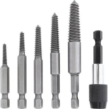 AS TOOL CENTER 5pcs Hex Screw Extractors Broken Damaged Screw Extractor Damaged Bolt Water Pipe Remover Set Power Drill Bit Tool
