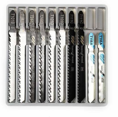 maf 10 pcs AASONS Assorted T-Shank Jig Saw Blade Set Fit For Any Make Jigsaw Machine, Metal, Wood, Plastic, Etc (Pack Of 10 Blades)