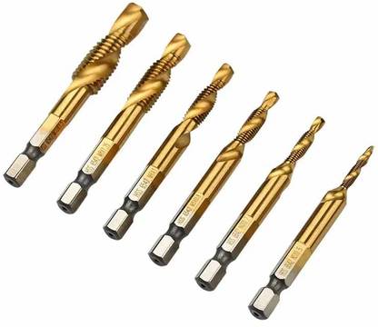 AS TOOL CENTER 6pcs Metric Imperial 1/4" 6.35mm hex shank combined drill tap set M3 M4 M5 M6 M8 M10 screw tread tap