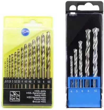 Kshivi Combo Of 13 Pcs HSS Twisted for Wood and 5 Pcs Masonry Drill Bits for Wall DB93 Rotary Tool
