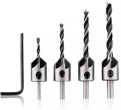 HASTHIP Chamfer High Carbon Steel Countersink Drill Bits for Woodworking 3 4 5 6mm 4pcs Countersink Drill Bits, Woodworking Countersink Drill Bits Set, Woodworking