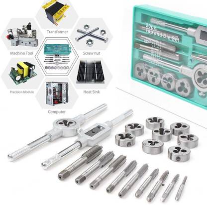 Mass Pro 20PCS Tap & Die Set-Metric Size M3~M12 Tap&Die Set Threading Tool Kit Wrench Handle for Threading and Rethreading External & Internal Threads