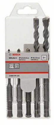 बॉश 2608579121 SDSplus hammer drill bit set 5/6.5/8/10/12 (Pack of 5) Optimised for Drilling in Concrete