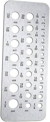 Lyla DRILL BIT GAUGE 29 FRACTIONAL HOLES SIZES 1/16\ to 1/2\ BOLTS INDEX SIZER' DRILL BIT GAUGE 29 FRACTIONAL HOLES SIZES 1/16\ to 1/2\ BOLTS INDEX SIZER Paddle Bits