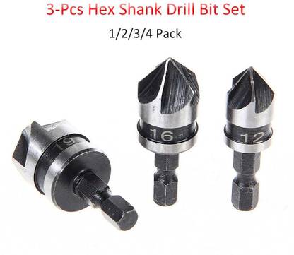 apex ecomm Flute Countersink Drill Bit 90 Degree Center Punch 12-19mm Counter Set of 3Pcs