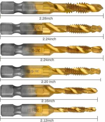 kts12 High quality 6Pcs HSS 1/4 inch Hex Shank Screw Thread Tap Drill Bit hole, tapping, chamfering, one-step,