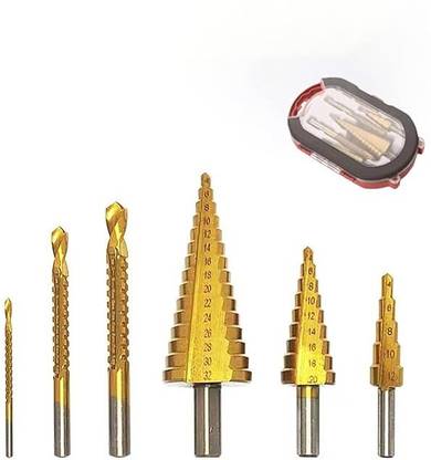 AS TOOL CENTER 6PCS HSS Drill Bit Set with Case Titanium Coated 3 Sizes of Step and Twist Drill Bits for Metalworking,