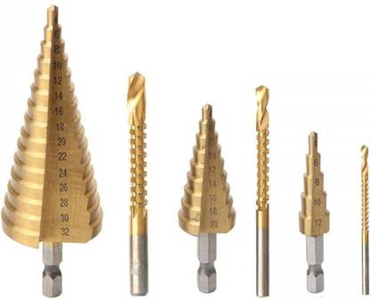 AS TOOL CENTER 6Pcs Step Drill Bit High Speed Steel Pagoda Sawtooth Set Surface Treatment: Titanium Plating 6pcs