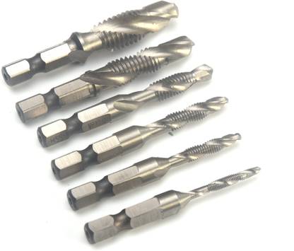 AS TOOL CENTER Drill Tap Bit Set Metric Deburr Countersink Bits 6pcs HSS 1/4 Inch Hex Shank Combination