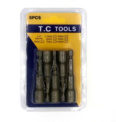 Lubaba 5 Pcs 8mm 1/4 Shank Hexagon Magnetic Nut Driver Bit Set Magnet Head Tip Drill Bit Tool.
