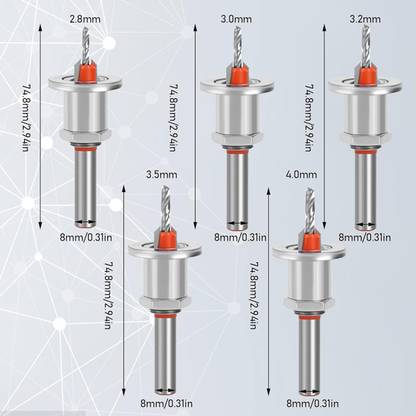 SERPLEX Woodworking Drill Bit Taper Drill Bit Counterbore Drill Bit Wood Working Tools 5Pcs Carbide Tipped 90Â° Countersink with Adjustable Low Friction Depth Stop Specialty Woodworking Bits