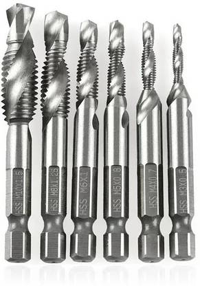 AS TOOL CENTER Combination Drill Tap Bit Set 6pcs Drill Tap Bits Metric n 1 Hex Shank for Tapping in Wood Aluminum
