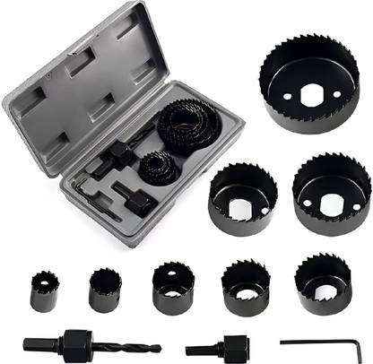 RanPra 11 pcs Wood hole saw set drill bit cutter 11 In 1 Metal Alloys Wood Hole Saw Set (19-64mm)