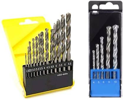 Kshivi Drill Bits Combo 13 Pcs Twisted High Speed Steel Drill Bit For Metal Aluminium Plastic And 5 Pcs Masonry Drill Bit Set For Wall (Pack Of 2)