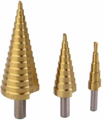 uptodatetools 3X Large HSS Steel Step Cone Drill Titanium Bit Set Hole Cutter 4-12/20/32mm HSS Steel Step Cone Drill Set