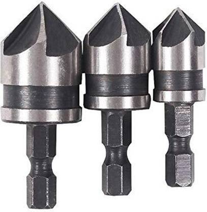 AS TOOL CENTER 3Pcs 1/4" Hex 12mm 16mm 19mm Countersink Power Drill Bit Bore Set For Wood Metal