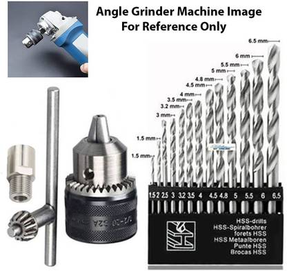 Kiesh Drill Bits 13 mm Drill Chuck for Angle Grinder and Drill Machine with Converter Nut Adaptor Key and 13 Pcs Hss Drill Bit Set Size 1.5-6.5 mm DCAB011 Rotary Tool