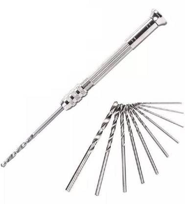 BM RETAIL 11 Pcs Set Hand Drill Set Manual Wood Drilling Tool Novelty Mini Pin Vise Hand Drill Bit Twist Drill Bit for Craft and Art Work