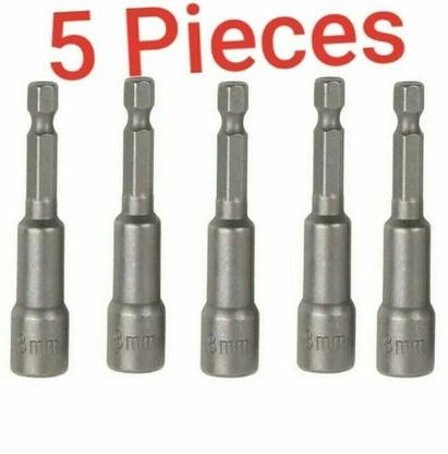 AS TOOL CENTER 5Pcs 8 mm Magnetic Tech Screw Driver Tek Bit Drill Nut Setter Roofing Cladding