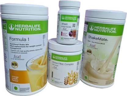 HERBALIFE F1-ORANGE,FIBER COMPLEX200GM,SHAKEMATE500,AFRESH KASHMIRI ENERGY DRINK WEIGHT Nutrition Drink