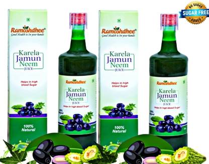 Ramoshdhee Organic Karela Jamun Neem Juice | Helps Lower Bad Cholesterol | 1Ltr (Pack of 2)
