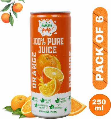 Nutripulp 100% Orange Juice with Pulp, Pack Of 6 Cans | No Added Sugar & Preservatives