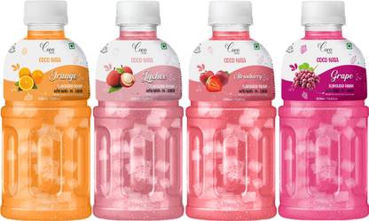COCOHIGH Combo Of Strawberry/Lychee/Orange/Grape With 25% Nata De Coco 320Ml (Pack of 24)