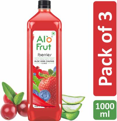 ALOFRUT Berries Aloevera Chunks & Juice 1000mL | Ready to Serve Fruit Drink