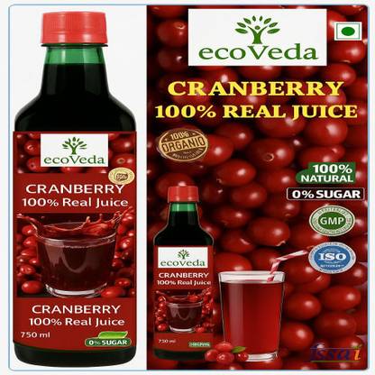 ECO VEDA 100% NATURAL PURE CRANBERRY EXTRACT SUGAR FREE 500ML