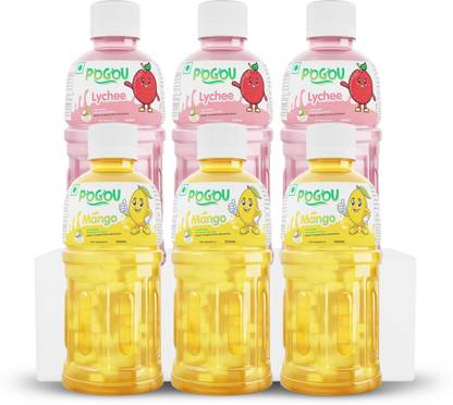 POGOU Mango & Lychee juice with NATA De Coco-Energy Booster Drink | Real Natural Taste