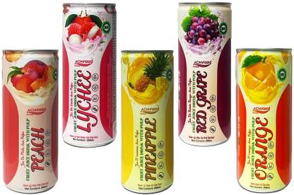 De Best Fruit Juice Drink with Pulp Combo - Lychee, Red Grape, Pineapple, Peach, Orange