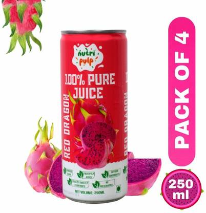 Nutripulp 100% Pure Red Dragon Fruit Juice, Pack of 4 Can | No Added Sugar & Preservatives