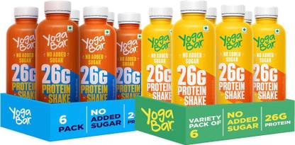 Yogabar 26g Protein Shake | No Added Sugar | Cold Coffee & Mango Rizz|12 Bottles