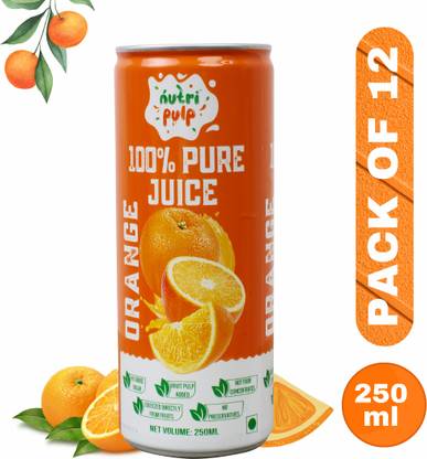 Nutripulp 100% Orange Juice with Pulp, Pack Of 12 Cans | No Added Sugar & Preservatives