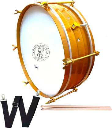 Mayur Musical Side Drum Set 14 Inch Golden Colour with 2 Drum sticks and Belt Superior Quality Acoustic 1 Drum Kit Set