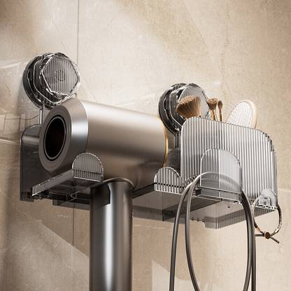 Cisily Self-Adhesive Hair Dryer Holder - Blow Dryer Holder Wall Mount Hair Dryer Black Wall Mounted Dryer Holder