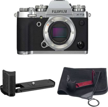 FUJIFILM X-T3 with Grip MHG-XT3 and BLC-XT3 Case SL Mirrorless Camera X-T3 with Metal Hand Grip MHG-XT3 and BLC-XT3 Bottom Leather Case Silver